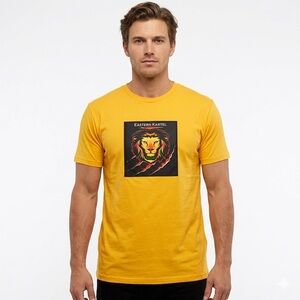 GILDAN Lion Shirt Mens Size M Graphic T Shirt Short Sleeve Yellow EASTERN KARTEL